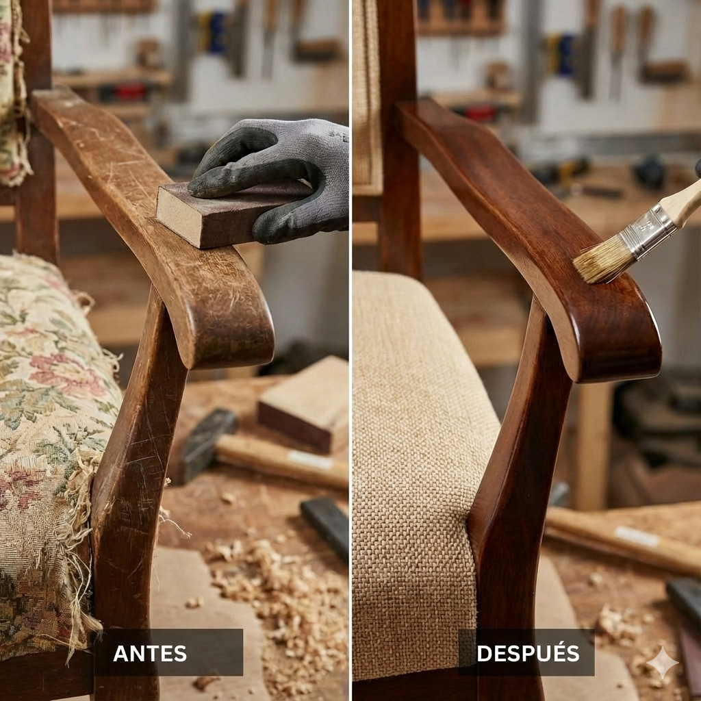 Restauracion de sofa con detalles artesanales