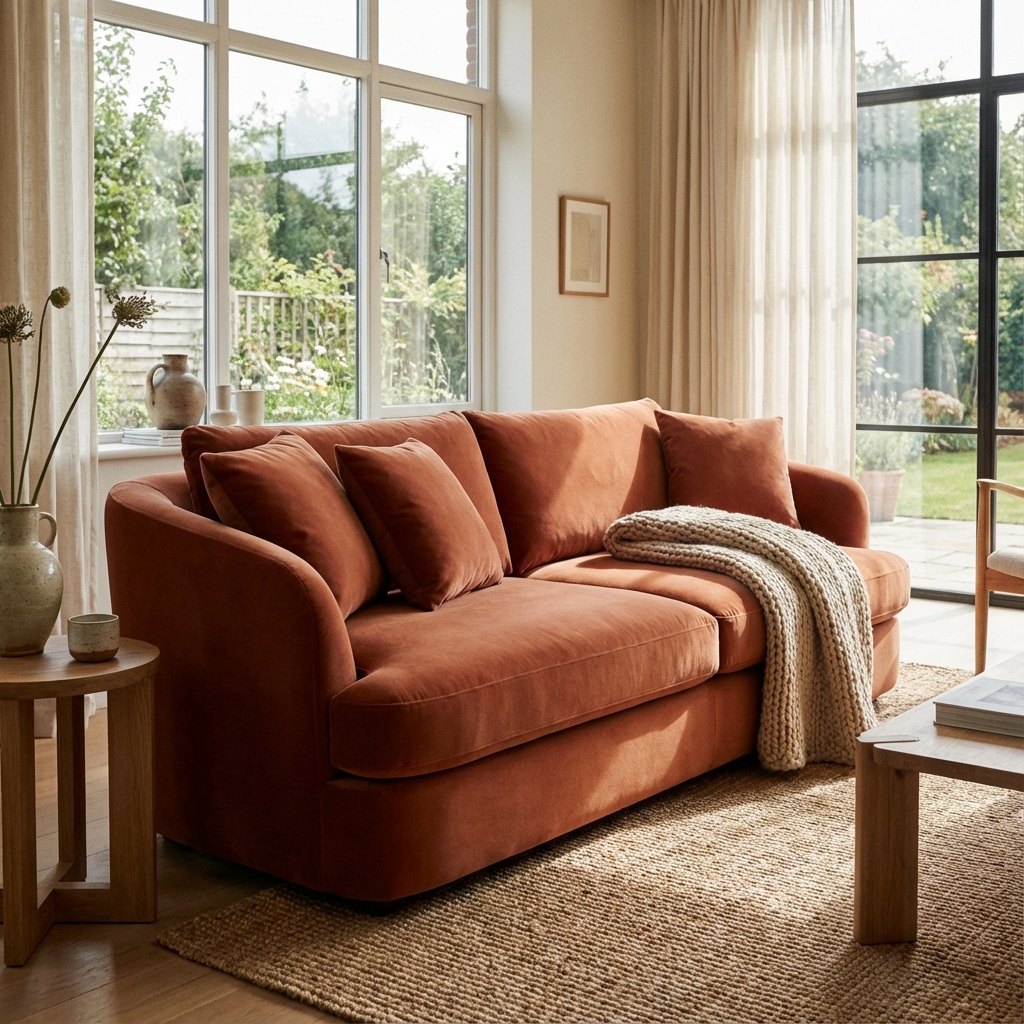 Sofa tapizado en tonos calidos